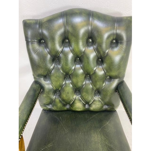 240 - Antique style button back  captains chair upholstered in green leather