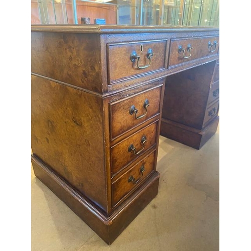 243 - Antique style knee hole desk  (Brights of Nettlebed), four drawers each side on central drawer in bu... 