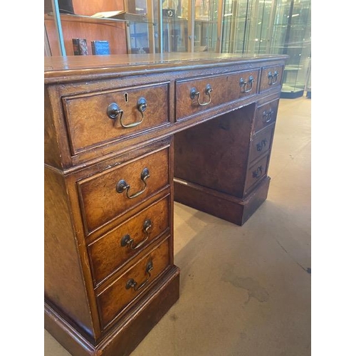 243 - Antique style knee hole desk  (Brights of Nettlebed), four drawers each side on central drawer in bu... 