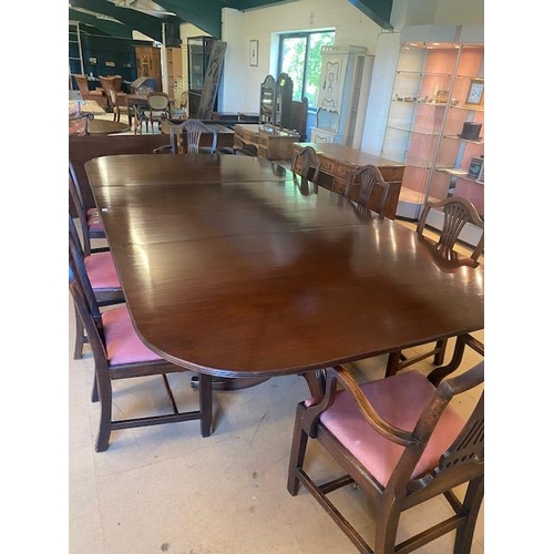 252 - Antique Furniture,  Mahogany three pedestal,  5 leaf boardroom dining table and 6 Chippendale style ... 