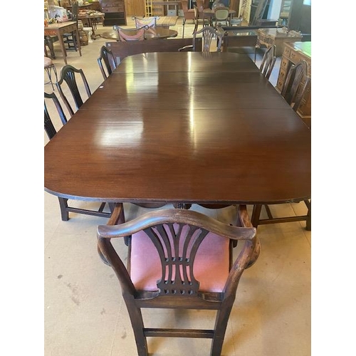 252 - Antique Furniture,  Mahogany three pedestal,  5 leaf boardroom dining table and 6 Chippendale style ... 