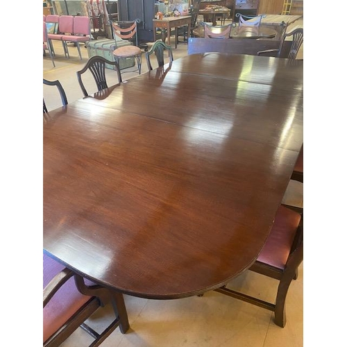 252 - Antique Furniture,  Mahogany three pedestal,  5 leaf boardroom dining table and 6 Chippendale style ... 