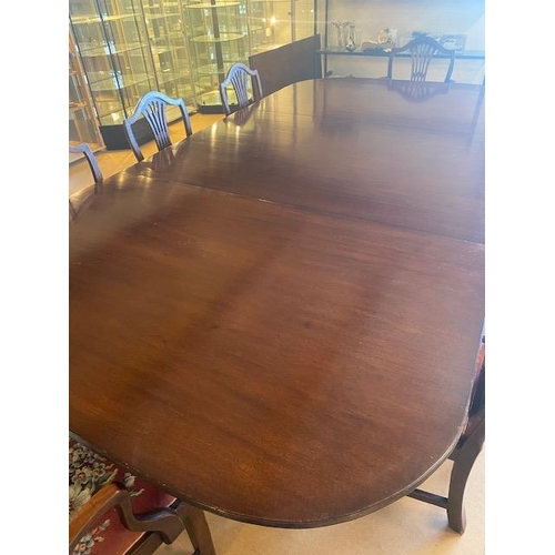 252 - Antique Furniture,  Mahogany three pedestal,  5 leaf boardroom dining table and 6 Chippendale style ... 