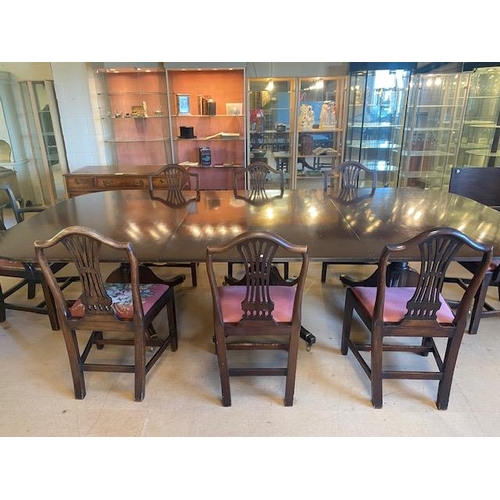 252 - Antique Furniture,  Mahogany three pedestal,  5 leaf boardroom dining table and 6 Chippendale style ... 