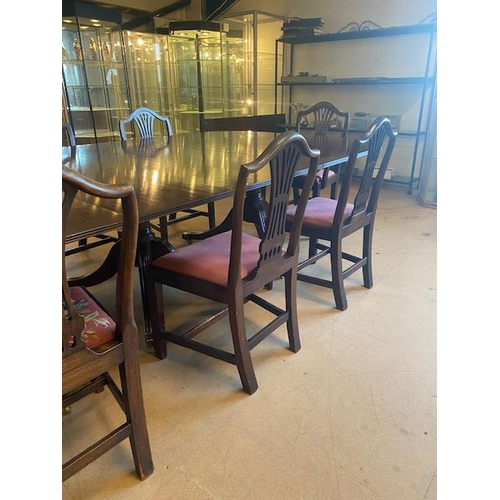 252 - Antique Furniture,  Mahogany three pedestal,  5 leaf boardroom dining table and 6 Chippendale style ... 