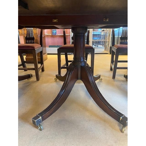 252 - Antique Furniture,  Mahogany three pedestal,  5 leaf boardroom dining table and 6 Chippendale style ... 