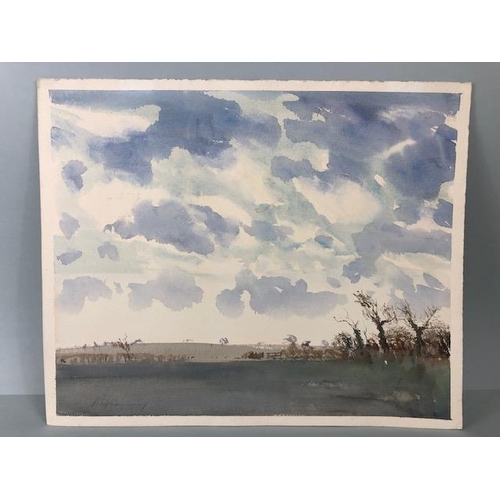 255 - Three unframed water colours of landscapes, signed Keith Money, approximately 43 x 36, Strange sky, ... 