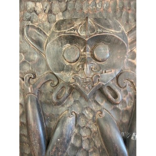 269A - Tribal interest, large hand carved  iron wood door panel, possibly Dyak Borneo, approximately 81 cm ... 