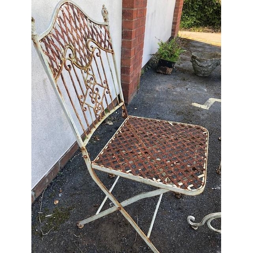 276 - French style metal painted Bistro Garden table and four chairs with ornate design, table approx 76cm... 