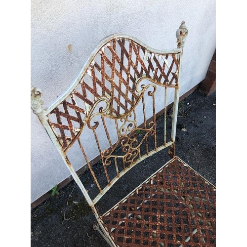 276 - French style metal painted Bistro Garden table and four chairs with ornate design, table approx 76cm... 