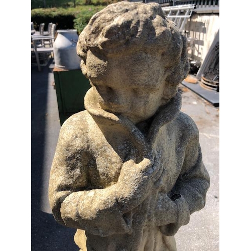 286 - Garden statue on Plinth of a boy approx 110cm tall