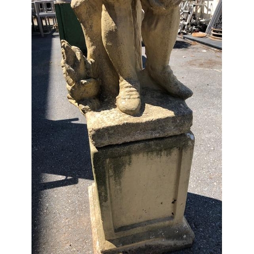 286 - Garden statue on Plinth of a boy approx 110cm tall