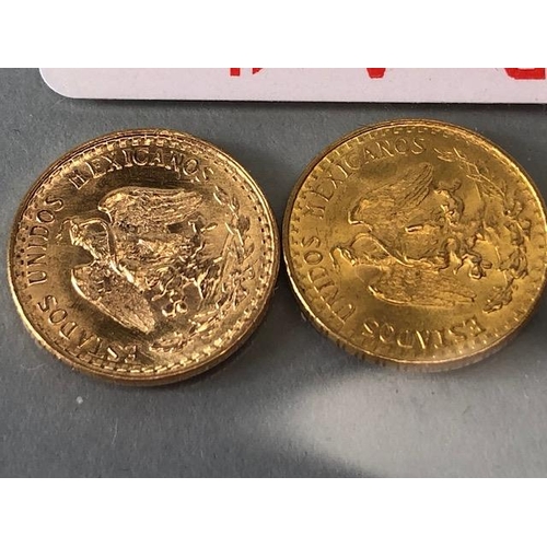 35 - Gold Coin (2): Two 1945 Mexican coins Dos pesos 