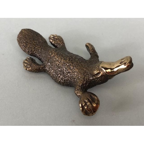 37 - A patinated bronze figure of Duck Billed Platypus signed and approx 65mm in length