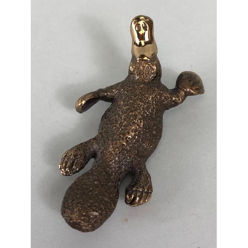 37 - A patinated bronze figure of Duck Billed Platypus signed and approx 65mm in length