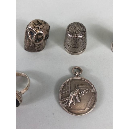 38 - Collection of silver items to include Cufflinks, watch chain, medals etc total weight approx 108g