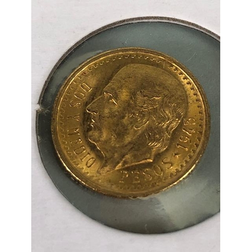 4 - Gold Coin: Mexican 1945 Gold 2.5 Pesos coin