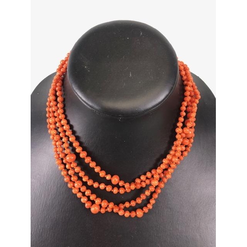 50 - Antique Jewellery, length of graduated coral beads, approximately 350 beads graduating from approxim... 