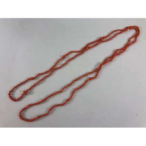 50 - Antique Jewellery, length of graduated coral beads, approximately 350 beads graduating from approxim... 