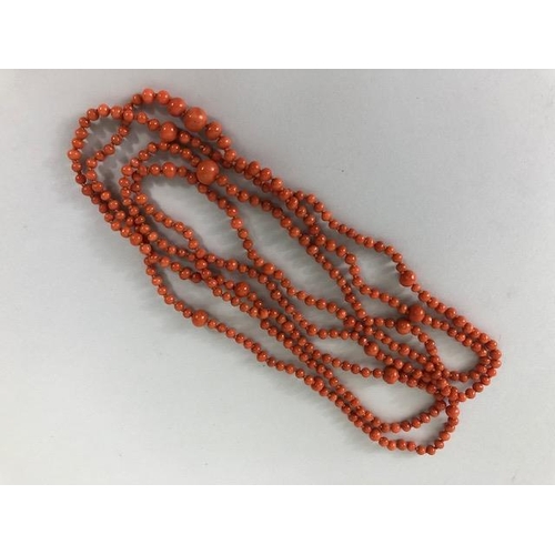 50 - Antique Jewellery, length of graduated coral beads, approximately 350 beads graduating from approxim... 