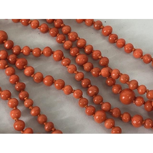 50 - Antique Jewellery, length of graduated coral beads, approximately 350 beads graduating from approxim... 