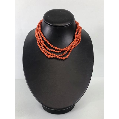 50 - Antique Jewellery, length of graduated coral beads, approximately 350 beads graduating from approxim... 