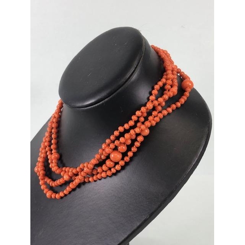 50 - Antique Jewellery, length of graduated coral beads, approximately 350 beads graduating from approxim... 