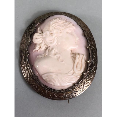 51 - Antique and vintage jewellery, large Victorian unmarked silver metal mounted pink carved Cameo, Vict... 