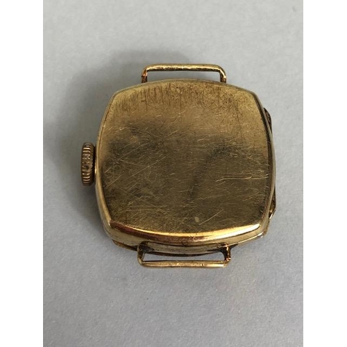 59 - 1930s gold wrist watch, case marked 14k, total weight approx 10.9g, along with unmarked matching bra... 