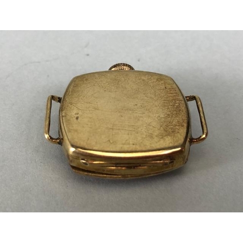 59 - 1930s gold wrist watch, case marked 14k, total weight approx 10.9g, along with unmarked matching bra... 