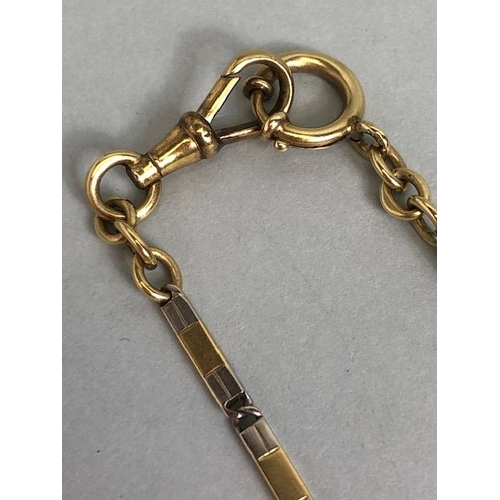 63 - 14ct (stamped 585) yellow and white bar fob watch chain approximately 37cm in length and 12.5g