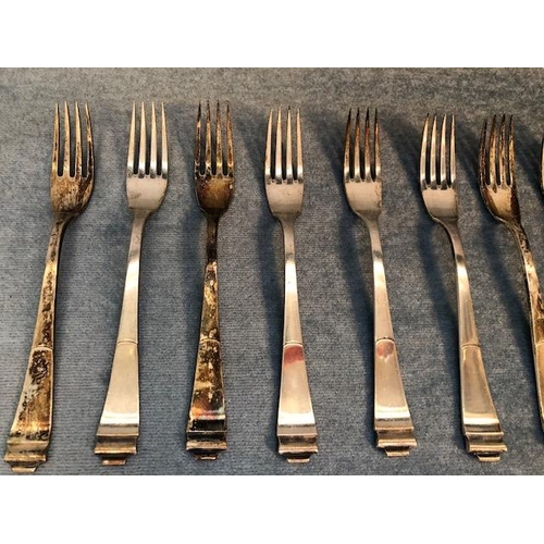 79 - Antique German 800 marked silver cutlery with crescent and moon stamp,comprising of  13 Dinner Knive... 