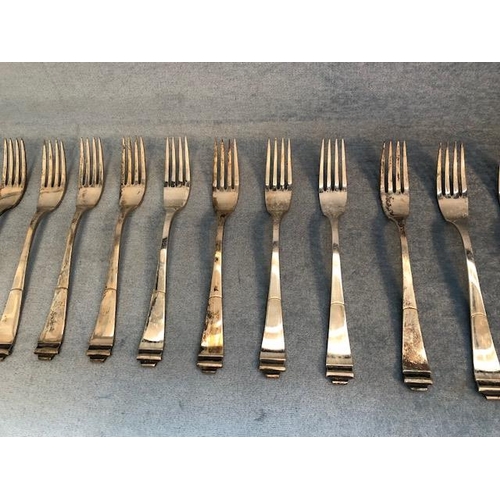 79 - Antique German 800 marked silver cutlery with crescent and moon stamp,comprising of  13 Dinner Knive... 