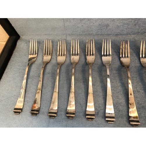 79 - Antique German 800 marked silver cutlery with crescent and moon stamp,comprising of  13 Dinner Knive... 