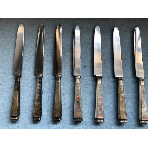 79 - Antique German 800 marked silver cutlery with crescent and moon stamp,comprising of  13 Dinner Knive... 