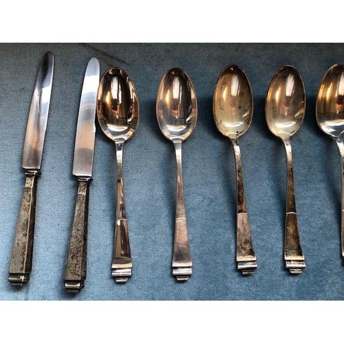 79 - Antique German 800 marked silver cutlery with crescent and moon stamp,comprising of  13 Dinner Knive... 