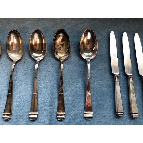 79 - Antique German 800 marked silver cutlery with crescent and moon stamp,comprising of  13 Dinner Knive... 