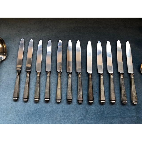 79 - Antique German 800 marked silver cutlery with crescent and moon stamp,comprising of  13 Dinner Knive... 