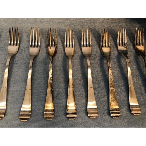 79 - Antique German 800 marked silver cutlery with crescent and moon stamp,comprising of  13 Dinner Knive... 