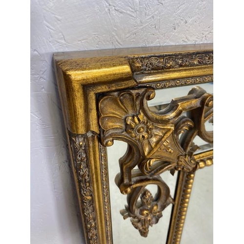 81 - Large Antique style mirror with Gold gilt frame, bead work and bevel edged mirrors approx 89 x 120cm