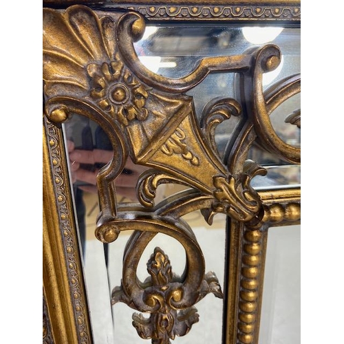 81 - Large Antique style mirror with Gold gilt frame, bead work and bevel edged mirrors approx 89 x 120cm