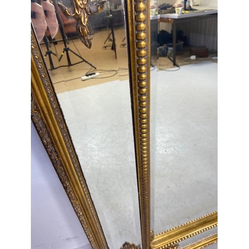 81 - Large Antique style mirror with Gold gilt frame, bead work and bevel edged mirrors approx 89 x 120cm