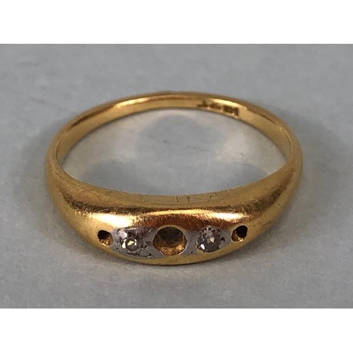 9 - 18ct Gold ring set with two diamonds missing three stones size 'I' and 3.1g