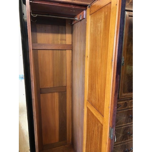 91 - Large triple Edwardian Wardrobe with inlay, drawers, mirrored doors and shelves, a fine example reta... 