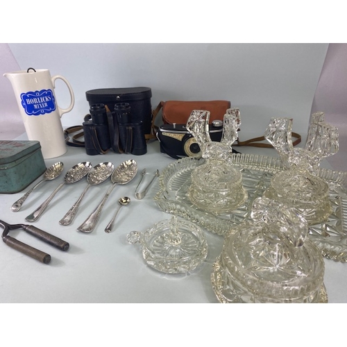 89 - Good collection of vintage / antique items to include glass dressing table set, a hallmarked pair of... 