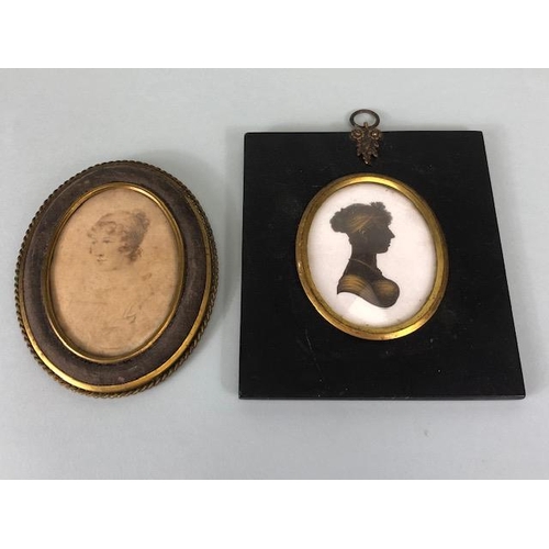 110 - Paintings,  Antique  early 19th century Miniature portrait of a lady in a gilt metal frame inlaid wi... 