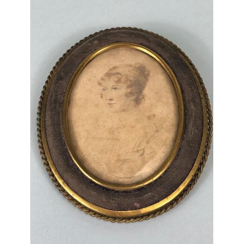 110 - Paintings,  Antique  early 19th century Miniature portrait of a lady in a gilt metal frame inlaid wi... 