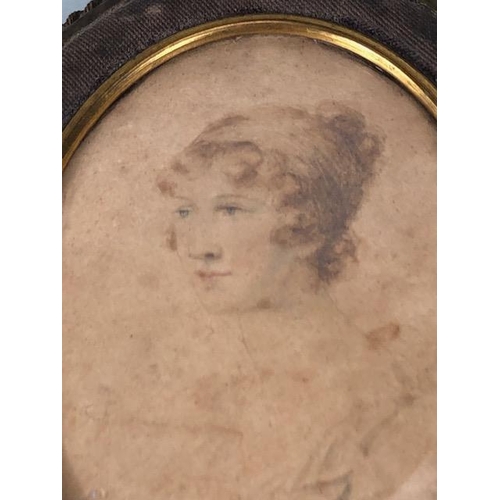 110 - Paintings,  Antique  early 19th century Miniature portrait of a lady in a gilt metal frame inlaid wi... 