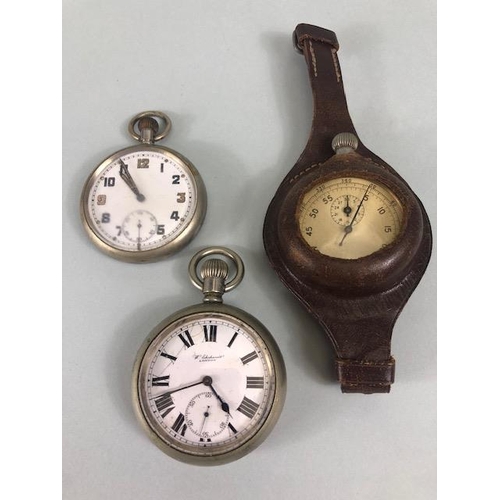 118 - Military watches, white metal cased pocket watch by W Ehrhardt London the back of case with crows fo... 