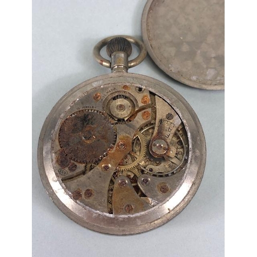 118 - Military watches, white metal cased pocket watch by W Ehrhardt London the back of case with crows fo... 